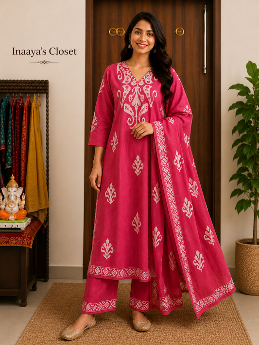 Fuchsia Ikat Cotton Suit