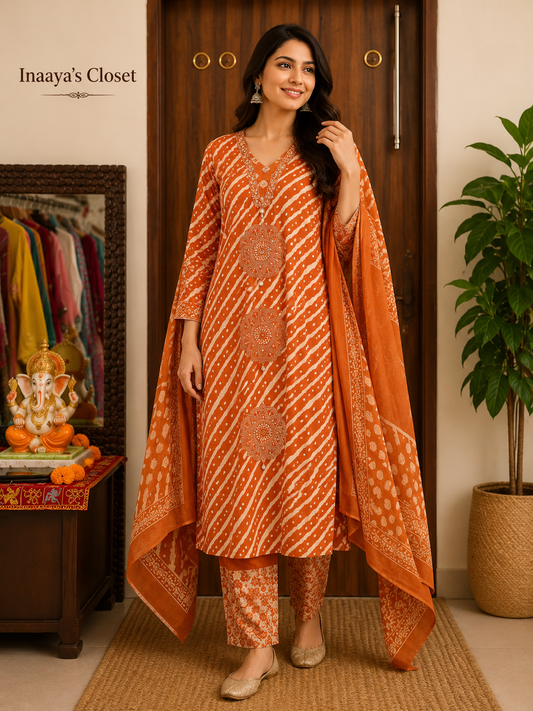 Sunset Bandhani Grace Suit