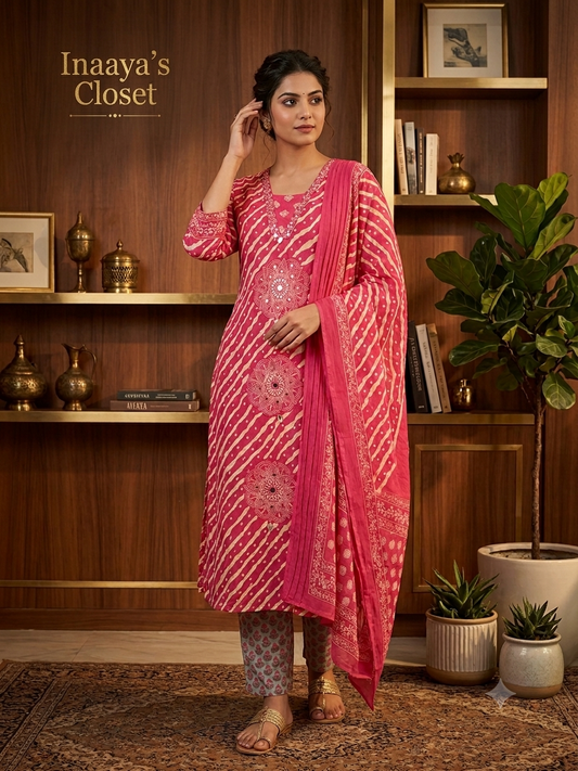 Pink Leheriya Printed Suit
