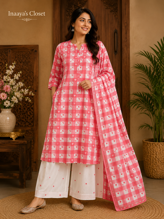 Pink Checked Palazzo Suit