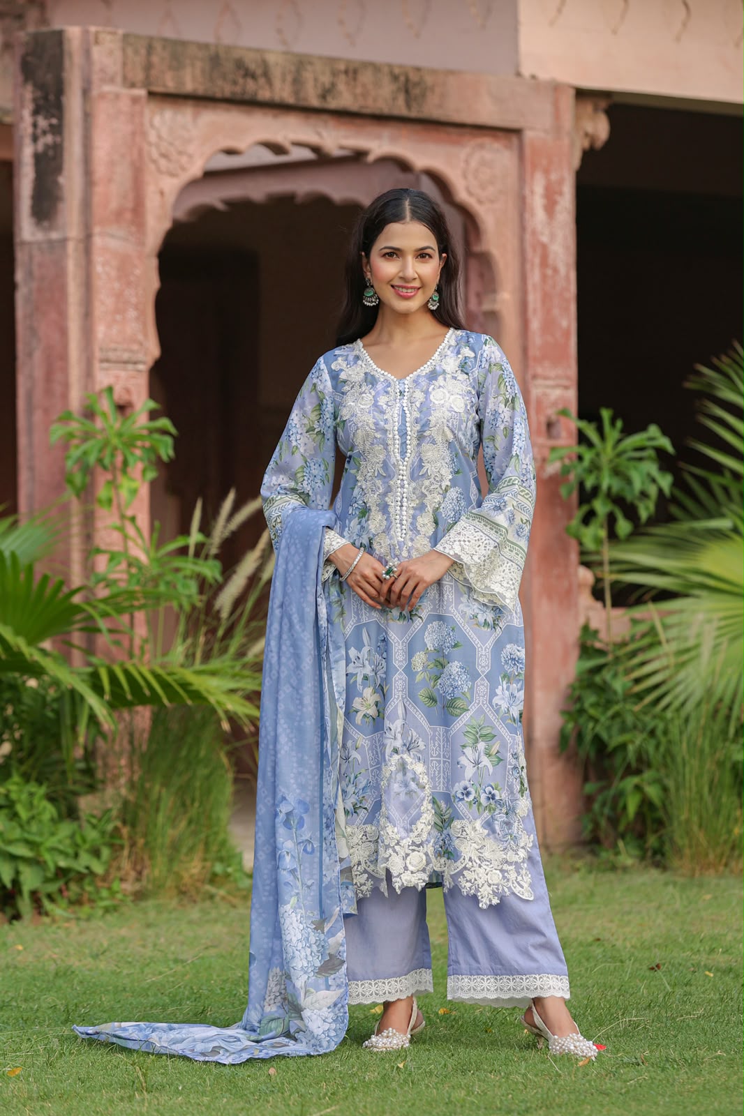 Inaaya pastel blue chinnon festive wear suit set (INCP 053)