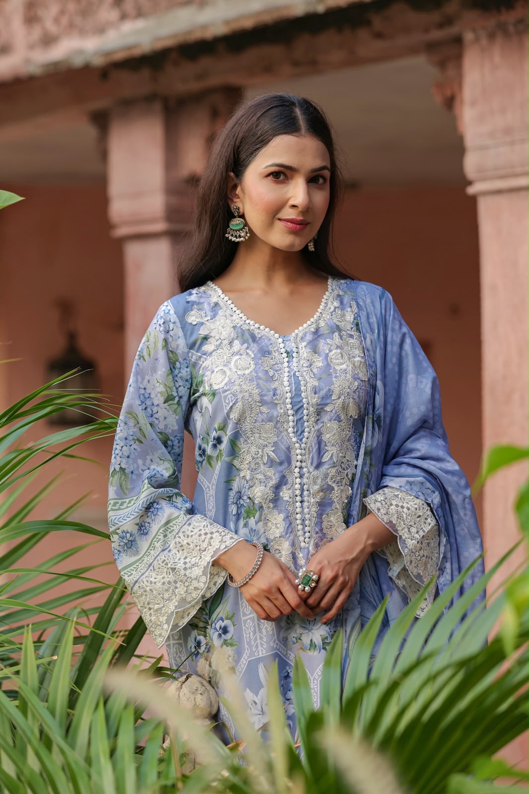 Inaaya pastel blue chinnon festive wear suit set (INCP 053)