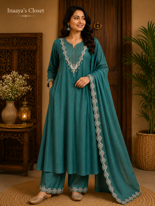 Embroidered A-Line Palazzo