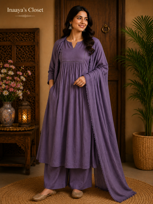 Lavender Flared Kurta Set