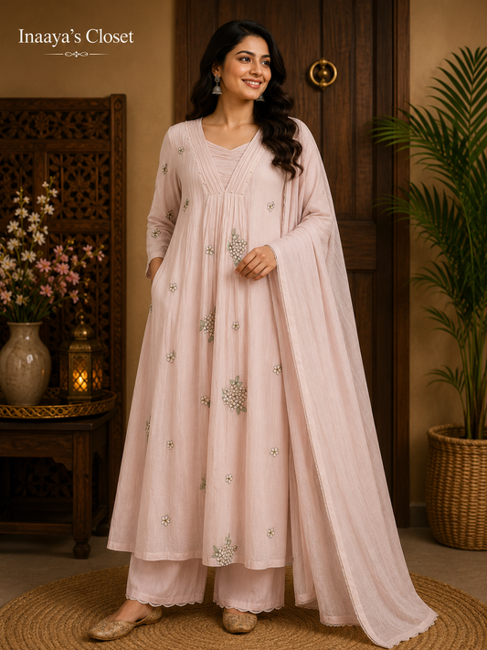 Embroidered A-Line Palazzo