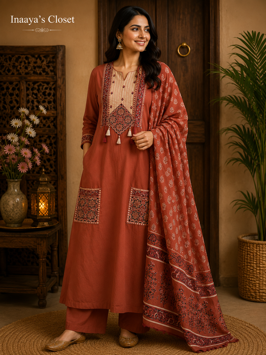 Printed Yoke Palazzo Suit
