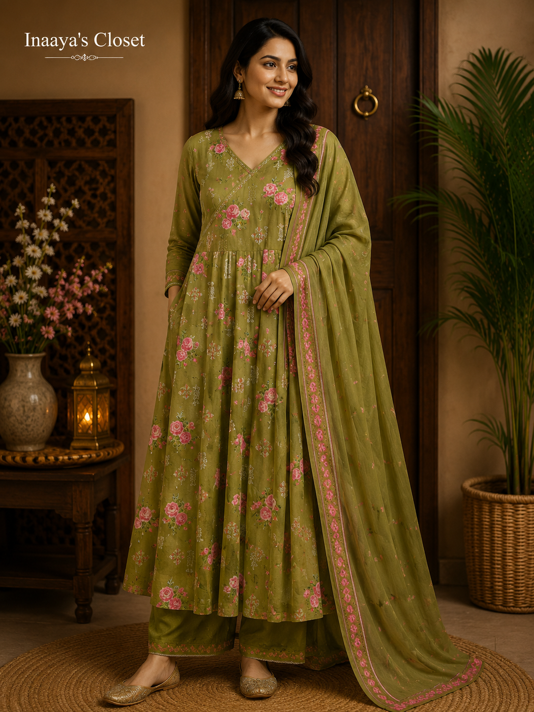 Floral Anarkali Palazzo Suit