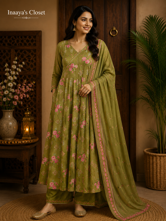 Floral Anarkali Palazzo Suit