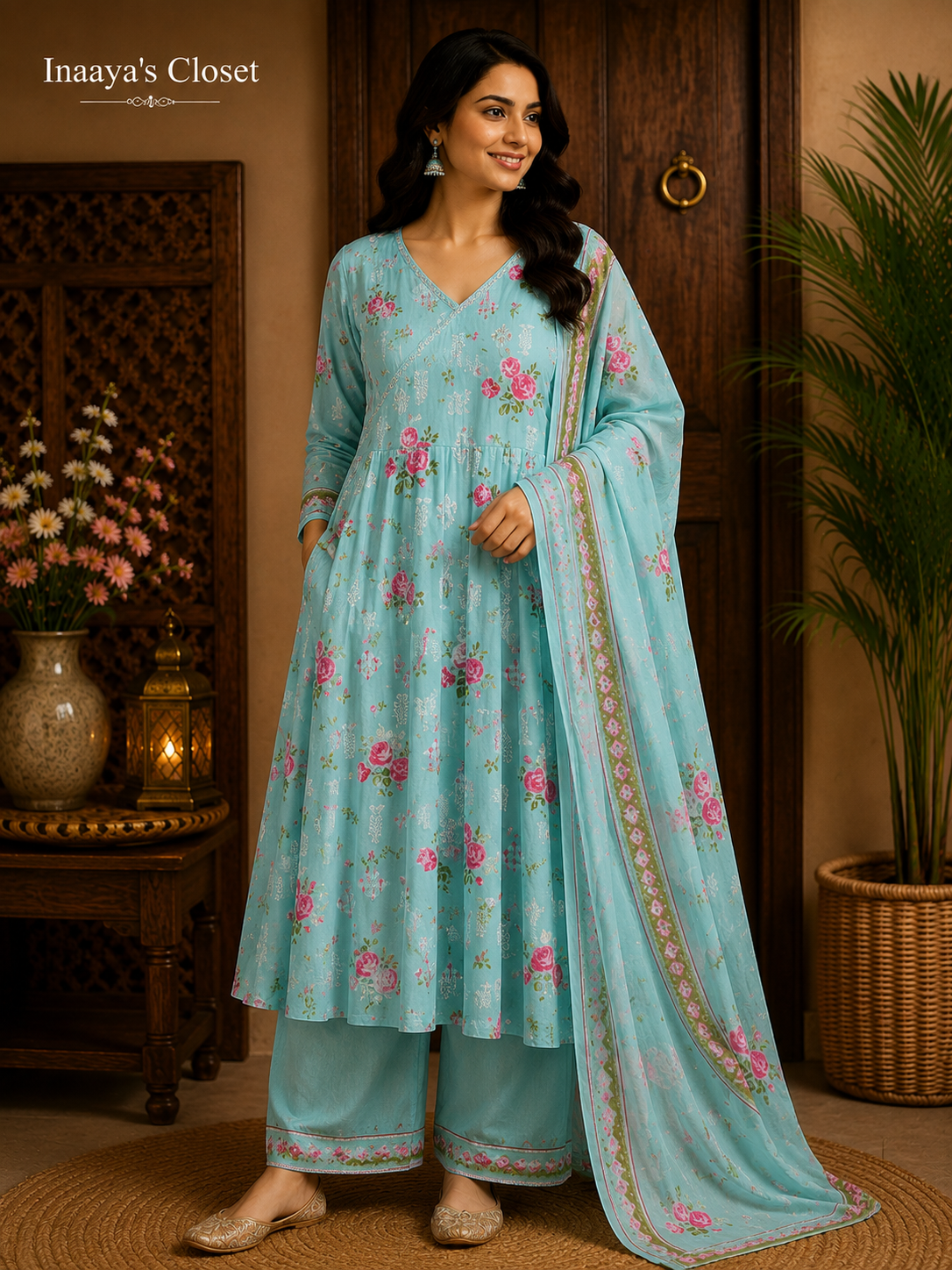 Floral Anarkali Palazzo Suit