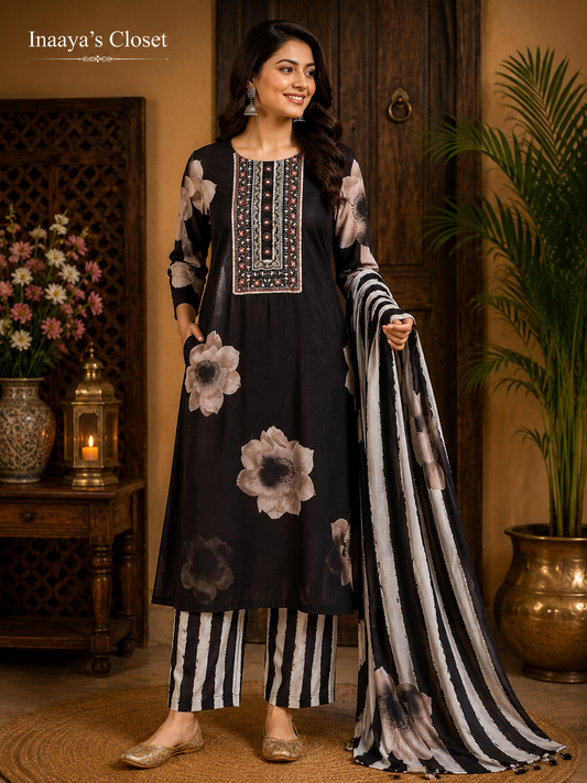 Midnight Bloom Printed Suit