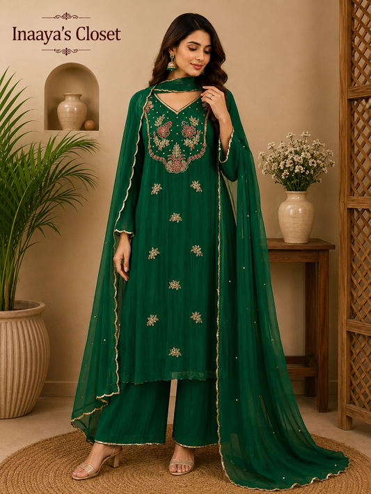 Crimson Bloom Embroidered Suit