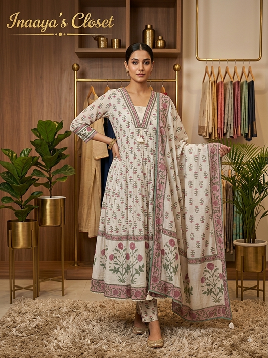 Block Print Anarkali Kurta Set