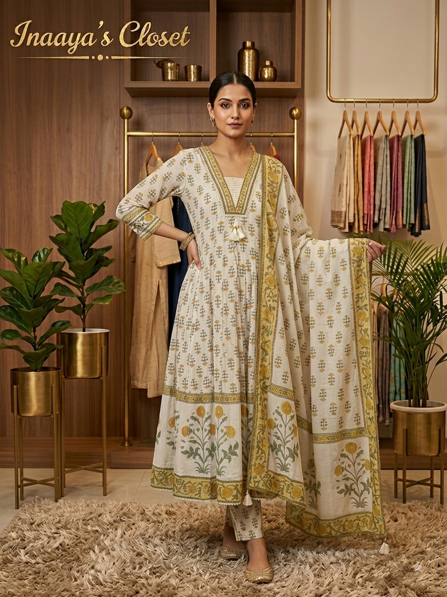 Block Print Anarkali Kurta Set