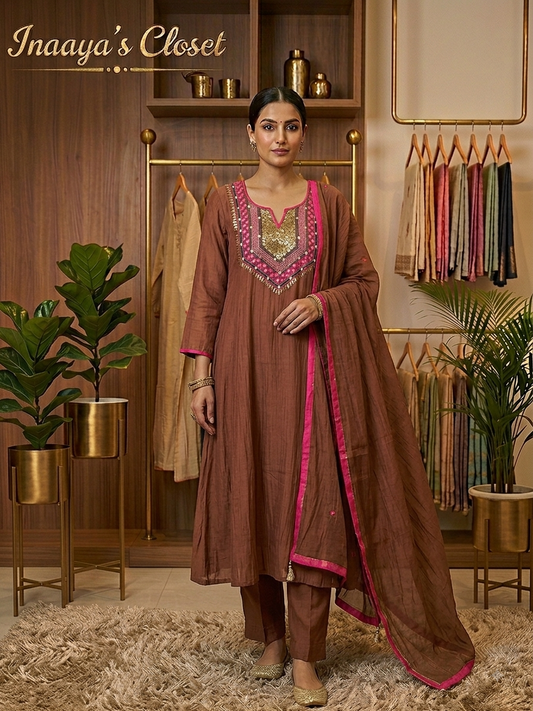 Warm Brown Silk Kurta Set
