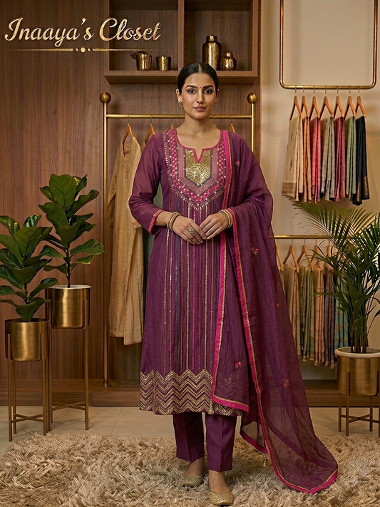 Deep Plum Silk Kurta Set