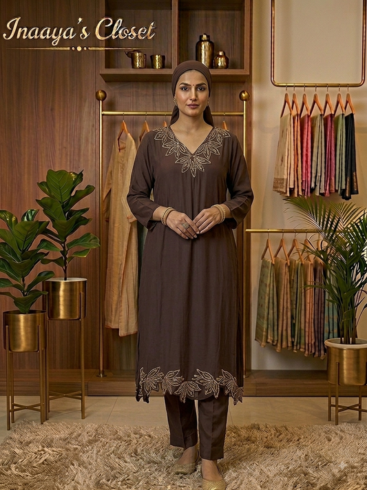 Inaaya Dark Chocolate Silk Kurta Set
