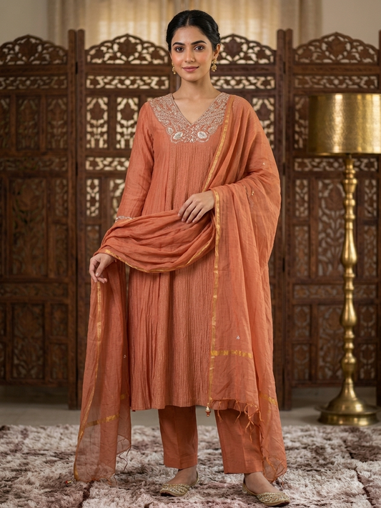 Inaaya Crushed Silk Flared Kurta Set