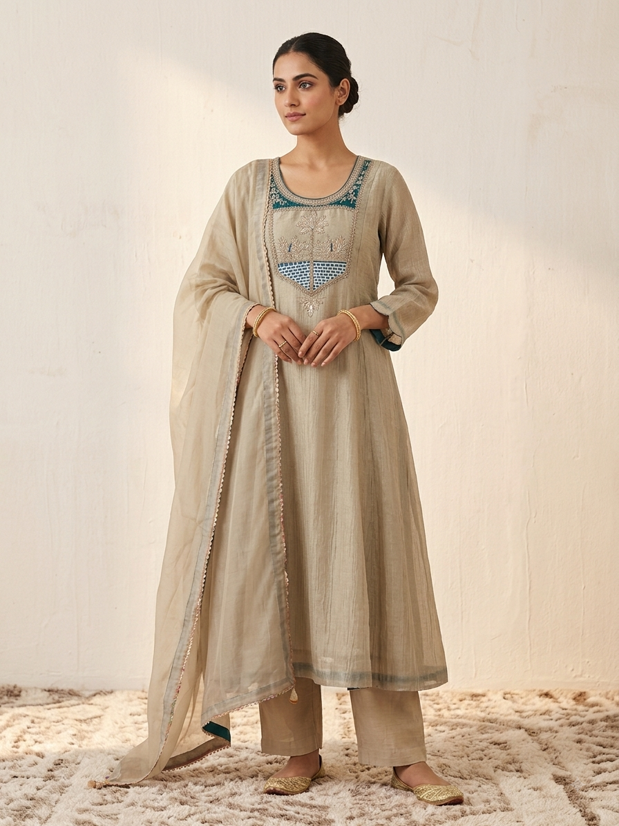 Chanderi Tissue Anarkali Set