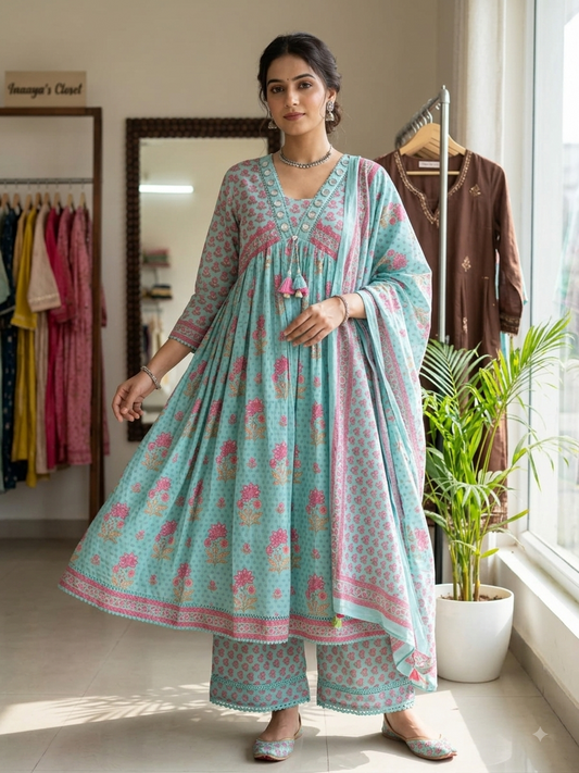 Inaaya Floral Print Cotton Anarkali Set