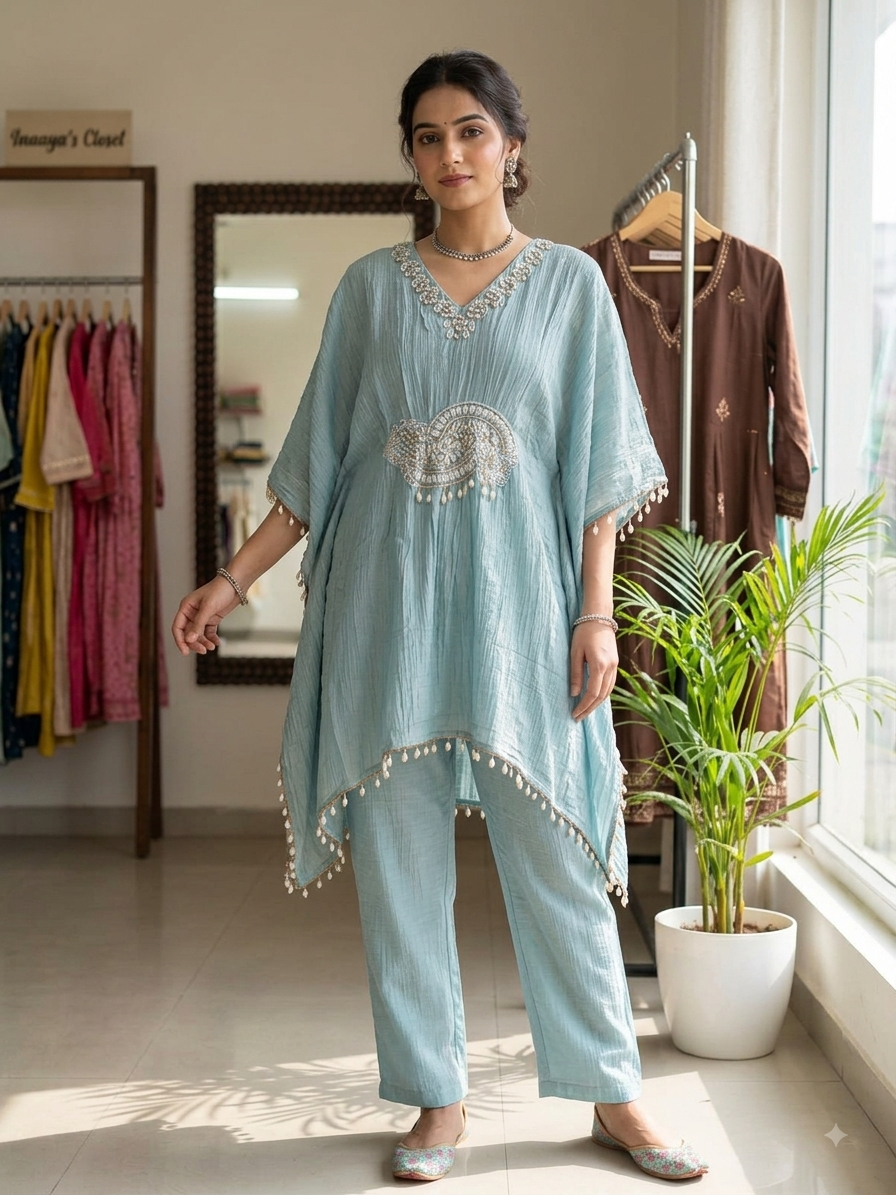 Crushed Silk Kaftan Set