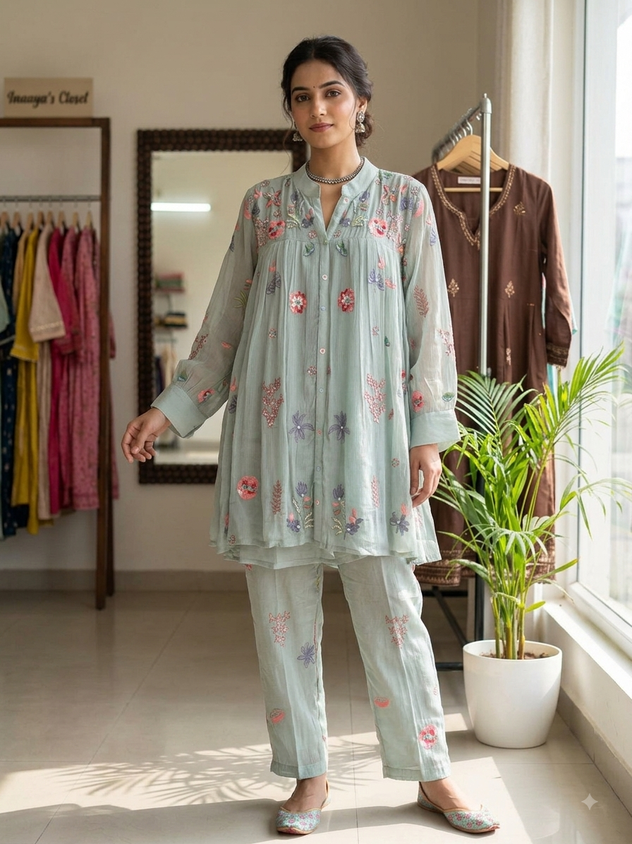 Chiffon Kurta & Straight Pant Set