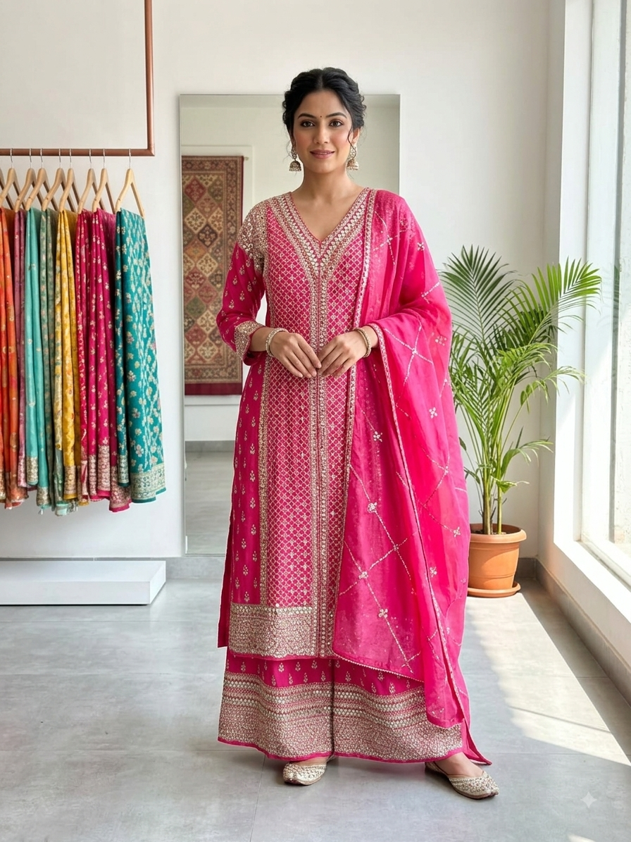 Georgette Kurta & Wide-Leg Sharara Set