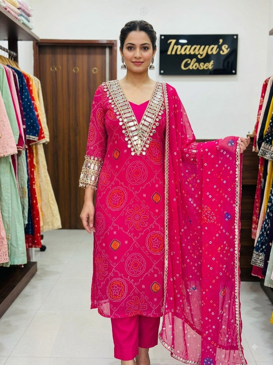Bandhani Georgette Kurta Set